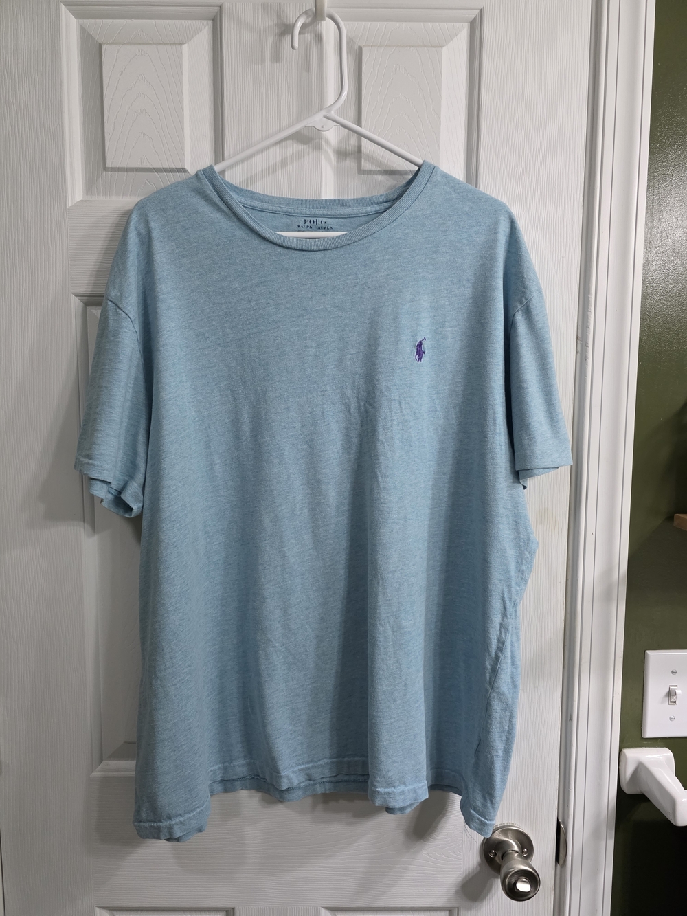 Polo by Ralph Lauren Heather Light Blue Crewneck Tee with Purple Pony